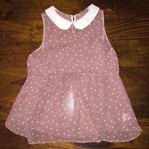 Sheer pocka dot shirt with white collar